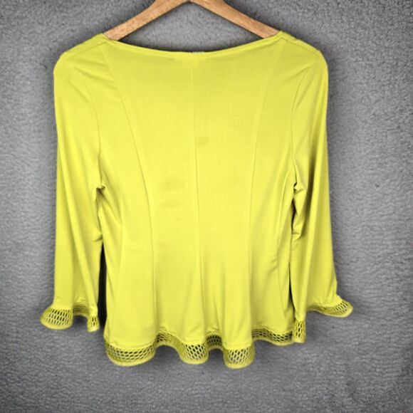 Vintage Design Todays Womens Top M Yellow Chartreuse Peplum Knit Flare Hem Retro - Picture 2 of 9